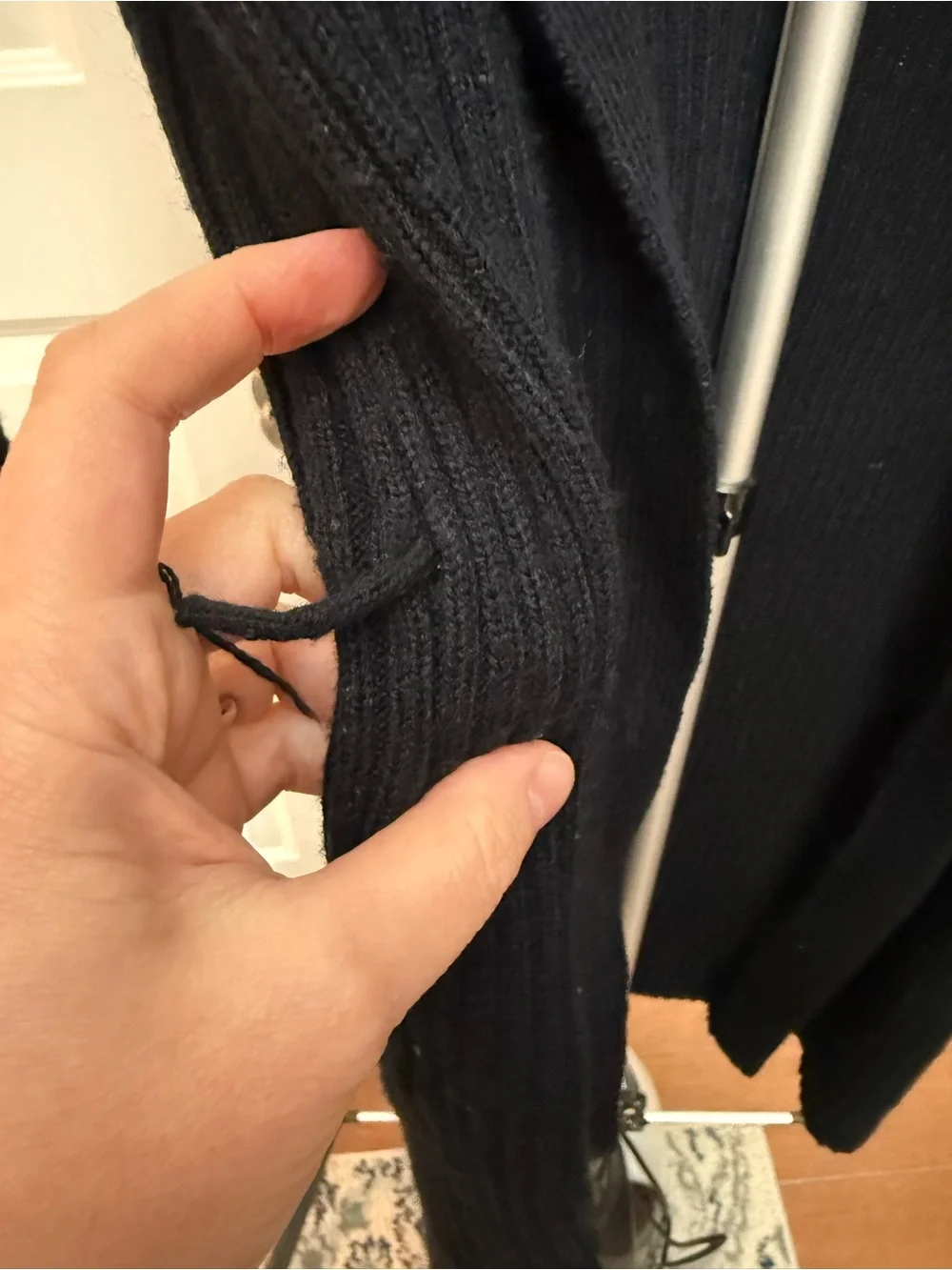 Classic Black Hooded Rib-Knit Cardigan Sweater missing belt and loop broken - Picture 3 of 8